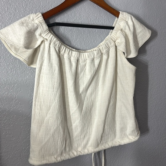 Madewell Cream Off Shoulder Button Cap Sleeve Blouse - Picture 8 of 8